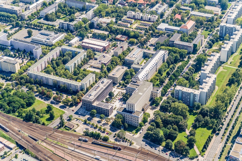 Luftaufnahmen des Campus der HTW Dresden am Friedrich-List-Platz am 13.08.24.